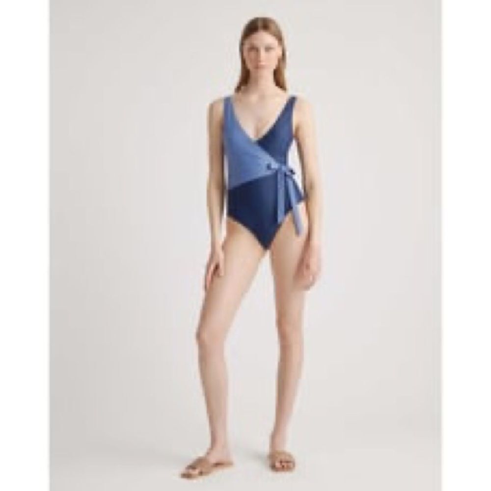 Quince Navy Blue Italian Wrap One-Piece Swimsuit Size 4 NWT